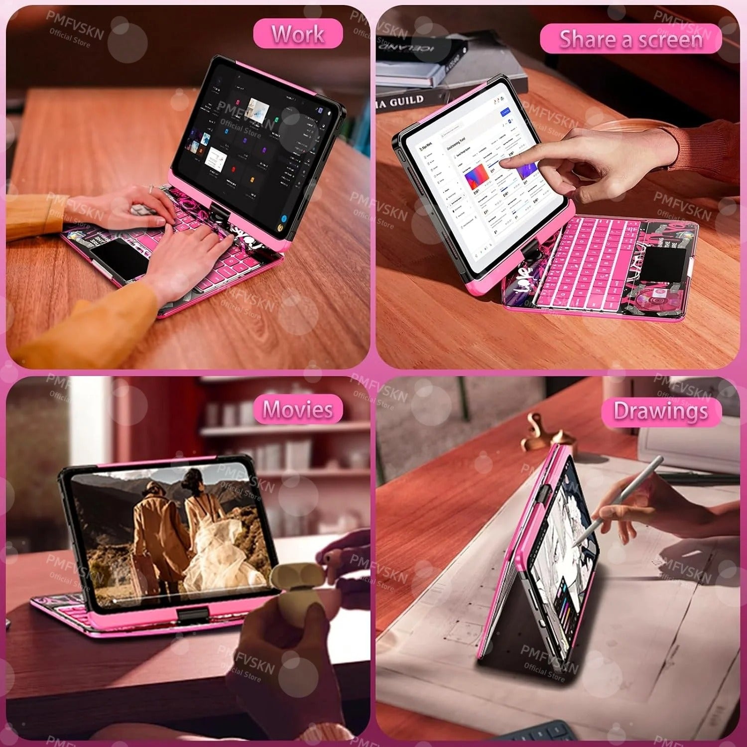 Funda Magic Keyboard 360° para iPad Pro 11 12.9 2018-2022 Pro 13 2024 | Cubierta Folio para iPad Air 5.ª, 4.ª, 6.ª, 7.ª generación 10.9" 10.ª, 11.ª generación